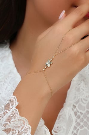 14K Altın Kaplamalı 925 Ayar Gümüş Zirkon Taşlı Kalemli Kelebek Şahmeran - 45104302