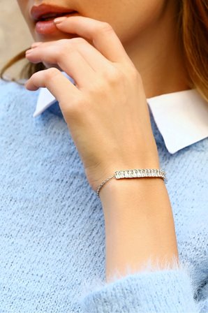 925 Ayar Gümüş Baget Taşlı Asansörlü Su Yolu Bileklik - 45105001