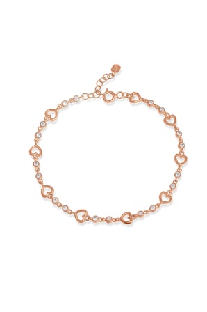 925 Ayar Gümüş Rose Zirkon Taşlı Kalp Dizisi Bileklik - 45105801