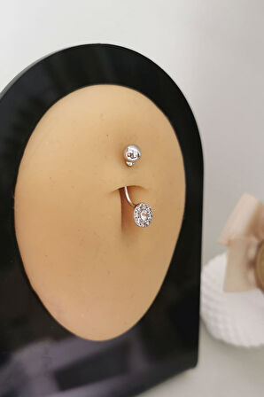Spor Model Taşlı Altın Göbek Piercingi