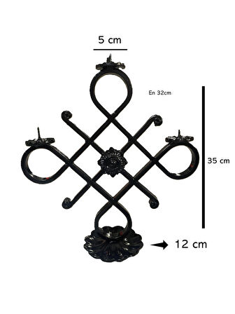 Çiçek Ayak Döner Geçişli Döküm Ferforje Demir Şamdan Dekoratif Mumluk Paslanmaya Karşı Boya