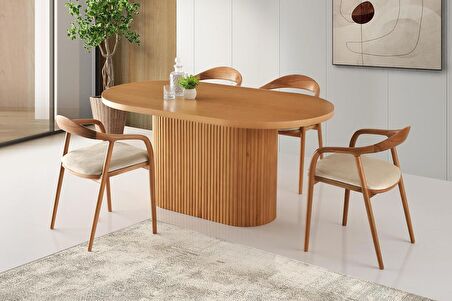 Asos Defne Ağaç Oval Yemek Masa Sandalye Takımı 90x160