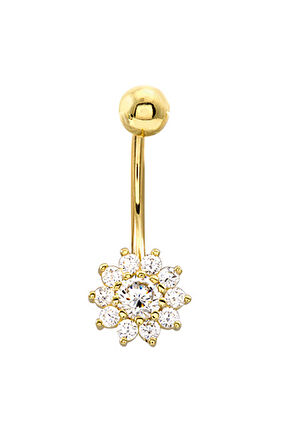 Altın Taşlı Çiçek Piercing