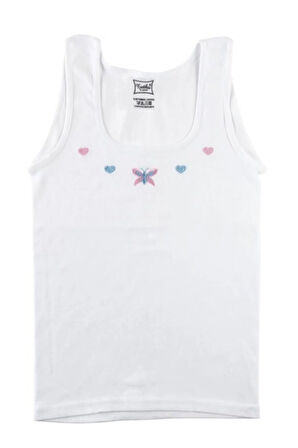 Kız Çocuk Beyaz  Geniş Askılı İşlemeli Ribana Atlet 0166 6'lı Paket