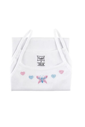 Kız Çocuk Beyaz  Geniş Askılı İşlemeli Ribana Atlet 0166 6'lı Paket