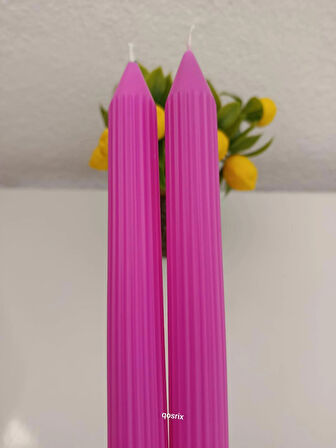 qosrix 2'li Açık Pembe Şamdan Mumu 1. Kalite Soya Doğal Pudra Kokulu Uzun Çubuk Konik Mum Dekoratif