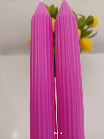 qosrix 2'li Açık Pembe Şamdan Mumu 1. Kalite Soya Doğal Pudra Kokulu Uzun Çubuk Konik Mum Dekoratif