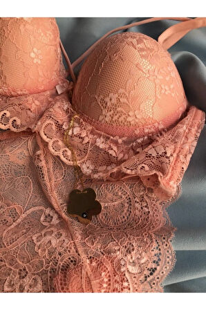  DESTEKSİZ DANTELLİ BRALET SOMON SÜTYEN TAKIM