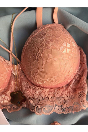  DESTEKSİZ DANTELLİ BRALET SOMON SÜTYEN TAKIM