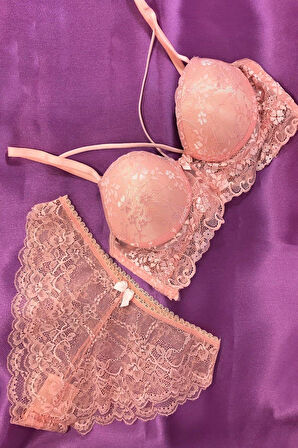  DESTEKSİZ DANTELLİ BRALET SOMON SÜTYEN TAKIM