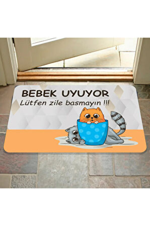 Bebek uyuyor Lütfen zile basmayın yazılır Dekoratif Dış Kapı Önü ve Iç Mekan Paspası yıkanabilir