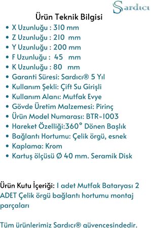 Mutfak Bataryası 360 Derece Oynar Başlıklı 5 Yıl Garantili Mutfak Musluğu