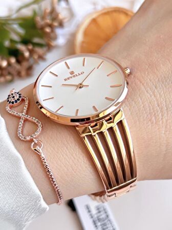 RVL-1851-F Revello Elite Model Bronz/Rose Özel Renk 30 Mt Su Geçirmez+Bileklik Lady Wristwatch