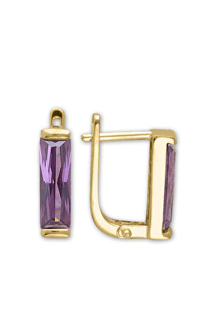 Ametist Taşlı Altın Çubuk Küpe