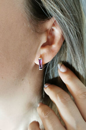 Ametist Taşlı Altın Çubuk Küpe