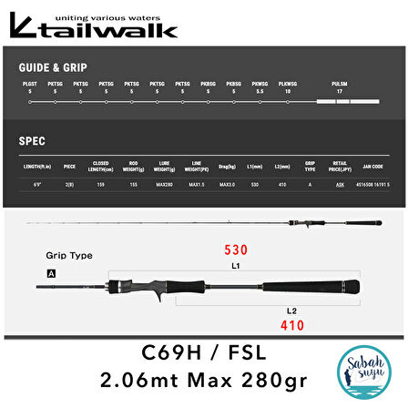 Tailwalk SSD Full Solid Spiral C69H/FSL (S2P) Tetikli Tai Rubber Kamış 2.06mt Max.280gr