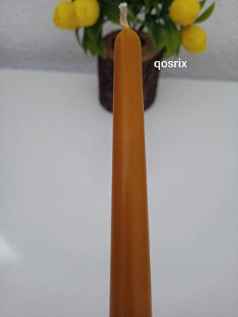 qosrix Hardal Sarısı Şamdan Soya Mumu 1. Kalite Doğal Vanilya Kokulu Uzun Çubuk Konik Mum Dekoratif 1 Adet