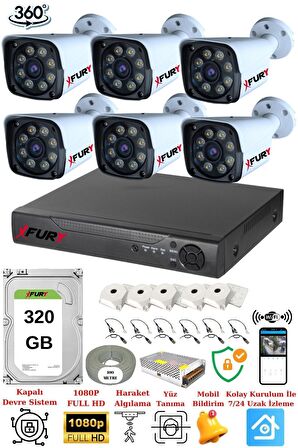 FURY 6 Kameralı 5mp Lens 1080p 2mp Color Görüntü 8 Warm Led Gece Görüş FullHd Güvenlik Kamera Sistemi 320