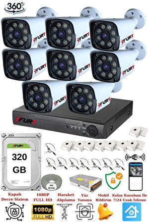 FURY 8 Kameralı 5mp Lens 1080p 2mp Color Görüntü 8 Warm Led Gece Görüş FullHd Güvenlik Kamera Sistemi 320