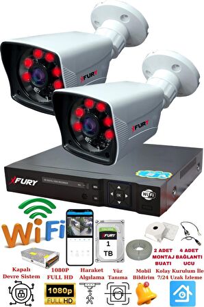FURY 2 Kameralı 5mp Lensli 1080P 2mp Görüntü 6 Atom Gece Görüşlü FullHd Güvenlik Kamerası 5525A 1TB