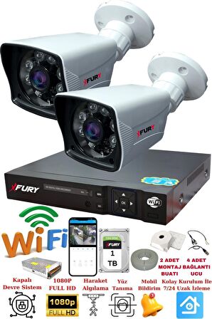 FURY 2 Kameralı 5mp Lensli 1080P 2mp Görüntü 6 Atom Gece Görüşlü FullHd Güvenlik Kamerası 5525A 1TB