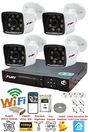 FURY 4 Kameralı 5mp Lens 1080p 2mp Color Görüntü 8 Warm Led Gece Görüş FullHd Güvenlik Kamera 5525W 1 TB