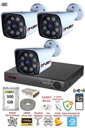 FURY 3 Kameralı 5mp Lens 1080p 2mp Color Görüntü 8 Warm Led Gece Görüş Fullhd Güvenlik Kamera 5520w 500