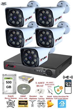 FURY 5 Kameralı 5mp Lens 1080p 2mp Color Görüntü 8 Warm Led Gece Görüş Fullhd Güvenlik Kamera 5520w 500