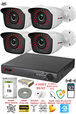 FURY 4 Kameralı 5mp 3.6mm Lens 2mp Görüntü 36 Led Gece Görüşlü Full Hd Güvenlik Kamerası 2236 1 TB