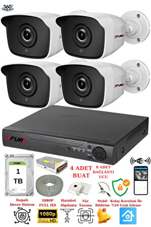 FURY 4 Kameralı 5mp 3.6mm Lens 2mp Görüntü 36 Led Gece Görüşlü Full Hd Güvenlik Kamerası 2236 1 TB