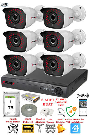 FURY 6 Kameralı 5mp 3.6mm Lens 2mp Görüntü 36 Led Gece Görüşlü FullHd Güvenlik Kamerası 2236 1 TB