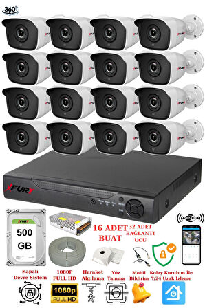 FURY 16 Kameralı 5mp 3.6mm Lens 2mp Görüntü 36 Led Gece Görüşlü Full Hd Güvenlik Kamerası 2236 500 GB