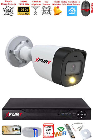 FURY 1 Kameralı 5Mp Lens 2 Mp Görüntü Gece Renkli Full Hd Ultra Led Akıllı Güvenlik Kamerası Seti 320GB