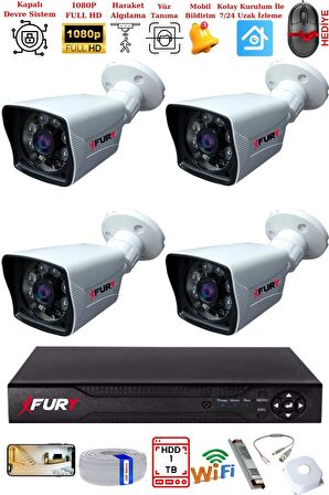 FURY 4 Kameralı 2MP Full HD Görüntü 6 Atom Led Gece Görüşlü Dış Mekan Güvenlik Kamerası Seti 1TB