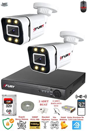 FURY 2 Kameralı Full Hd Gece Renkli - Su Geçirmez Ultra Led Güvenlik Kamerası Seti 320GB