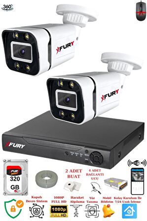 FURY 2 Kameralı Full Hd Gece Renkli - Su Geçirmez Ultra Led Güvenlik Kamerası Seti 320GB