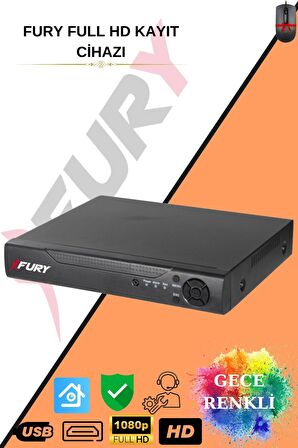 FURY 3 Kameralı Full Hd Gece Renkli - Su Geçirmez Ultra Led Güvenlik Kamerası Seti 320GB