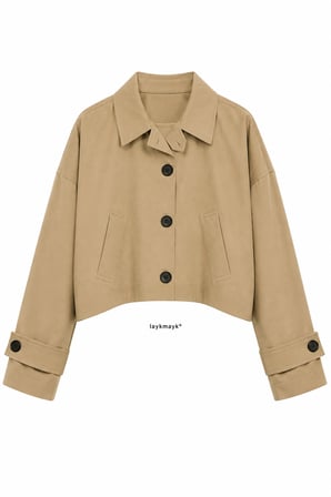 Laykmayk Kadın Oversize Bej Kısa Trençkot Ceket