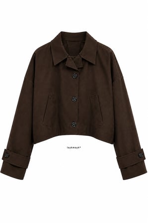 Laykmayk Kadın Oversize Koyu Kahve Kısa Trençkot Ceket