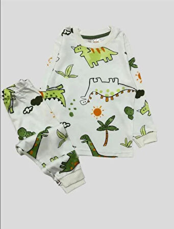 Erkek Çocuk Dinazor Desenli Uzun Kollu Pijama Takımı