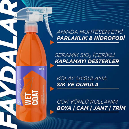 GYEON Q²M WetCoat Nano Boya Koruma Ve Seramik Sprey Hızlı Cila - 4000 ml -Su İtici Parlak Islak Cila