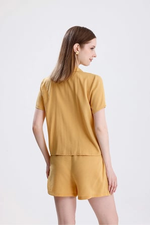 Laperissa Kadın Pijama Takımı Sarı Alt Üst Kısa Kollu Şortlu 2XL
