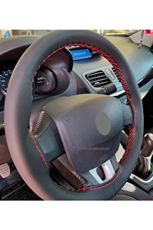 Renault Symbol 2013 Uyumlu Direksiyon Kılıfı Dikmeli Kırmızı Ipli 38×11cm