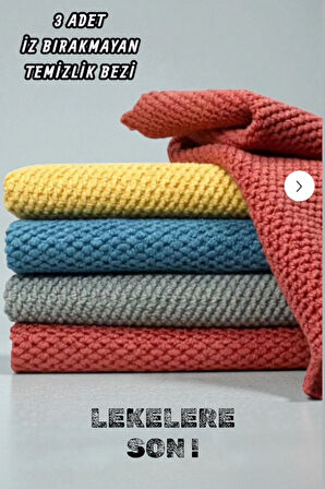 ( 3 Adet ) İz Bırakmayan, Ultra Kaliteli 30x30 Cm Mikforiber Temizlik Bezi, Mutfak Bezi, Tezgah Bezi