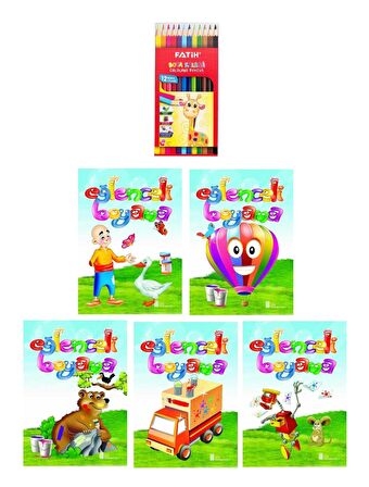 3-6 Yaş Eğlenceli Boyama Kitapları 5 li +Fatih 12 li Kuru Boya