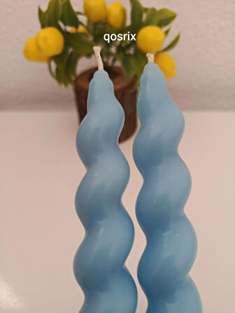 qosrix 2'li Açık Mavi Italyan Burgulu Şamdan Soya Mumu Doğal Kokulu Uzun Çubuk Konik Burgu Spiral Mum Dekoratif