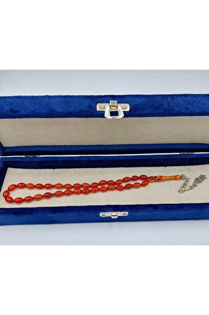 Turuncu Hareli Arpa Kesim Alpaka Püskül Kehribar Tespih