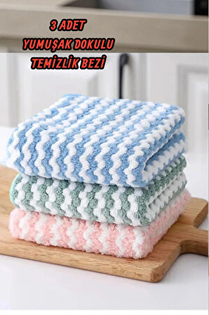 ( 3 Adet ) Yumuşak Dokulu Mikrofiber Pufuduk Bez. 30x30 Cm Mutfak Temizlik ve Kurulama Bezi
