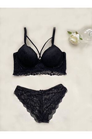  DESTEKLİ DANTELLİ BRALET SİYAH SÜTYEN TAKIM