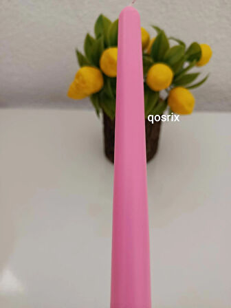 qosrix Pudra Pembe Şamdan Soya Mumu 1. Kalite Soya Doğal Pudra Kokulu Uzun Çubuk Konik Dekoratif Mum 1 Adet